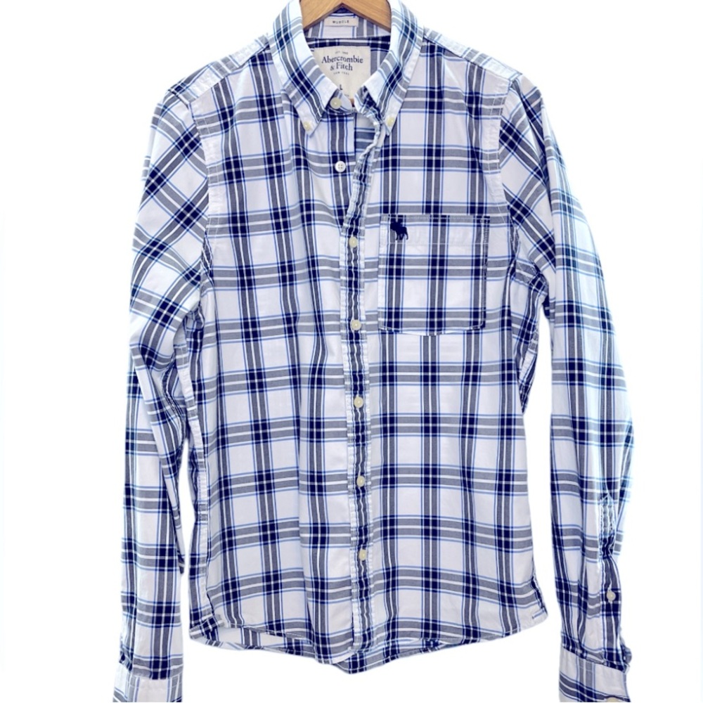 Abercrombie & Fitch Muscle Long Sleeve Plaid Button Up Shirt, Boy’s Size Large
